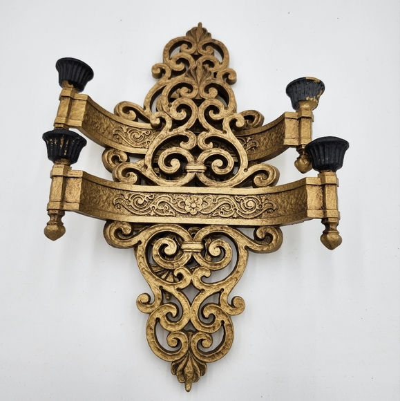 Vintage Mid Century 1969 Dart Gold Gilded Scroll Candle Holders Wall Sconces - Picture 13 of 15